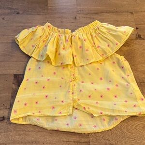 Zara Yellow Top with Pink Floral Accents ruffle collar size 2